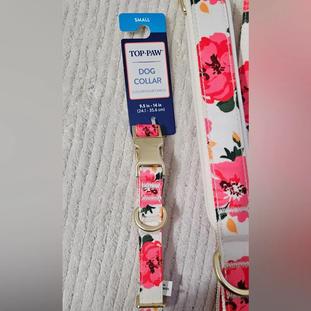 Top Paw White/Pink Floral Collar & Leash Set (S)